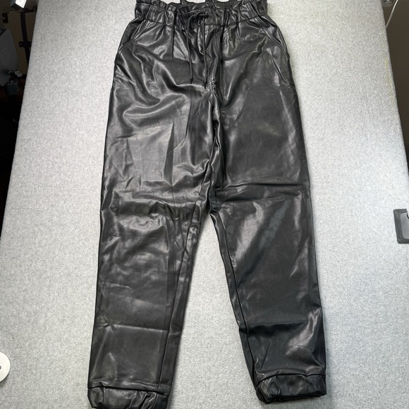Abercrombie & Fitch Faux Leather Joggers Pants Black‎ Size M Drawstring Waist - Picture 2 of 11